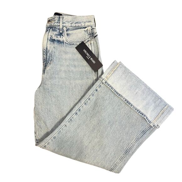 Veronica Beard Taylor Wide Leg Crop Light Wash Denim Jeans Size 28 NWT - Picture 1 of 6